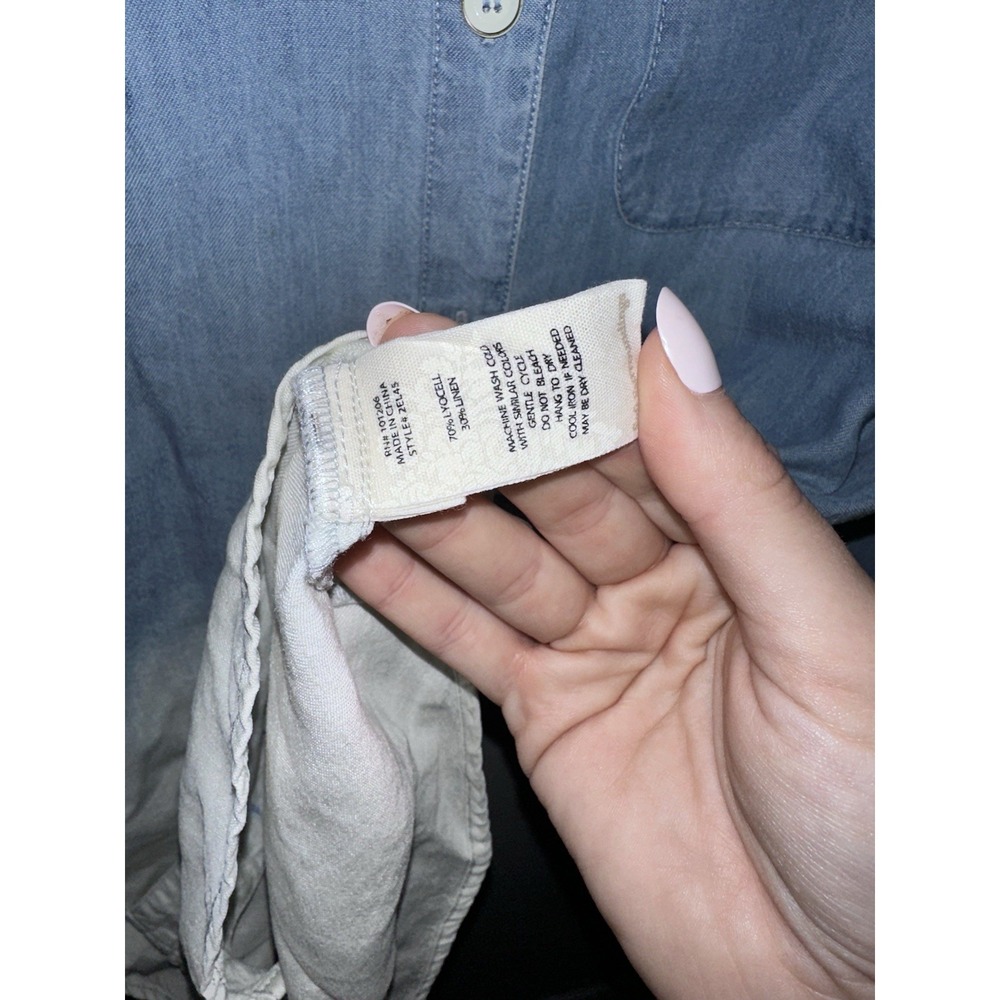 Soft Surroundings Top Size Small Button Down Chambray Linen‎ Tunic Blue Ombré - Picture 5 of 6